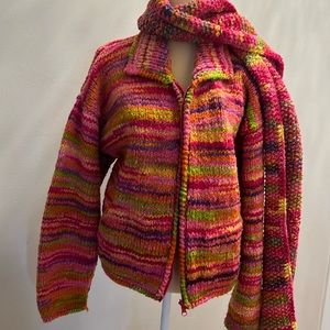 Very pretty and warm hand made alpaca jacket sweater from Ecuador with scarf